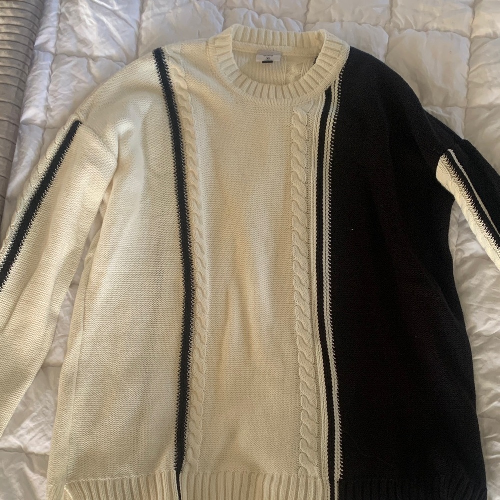 CAbi Black and Cream Crew Neck Sweater